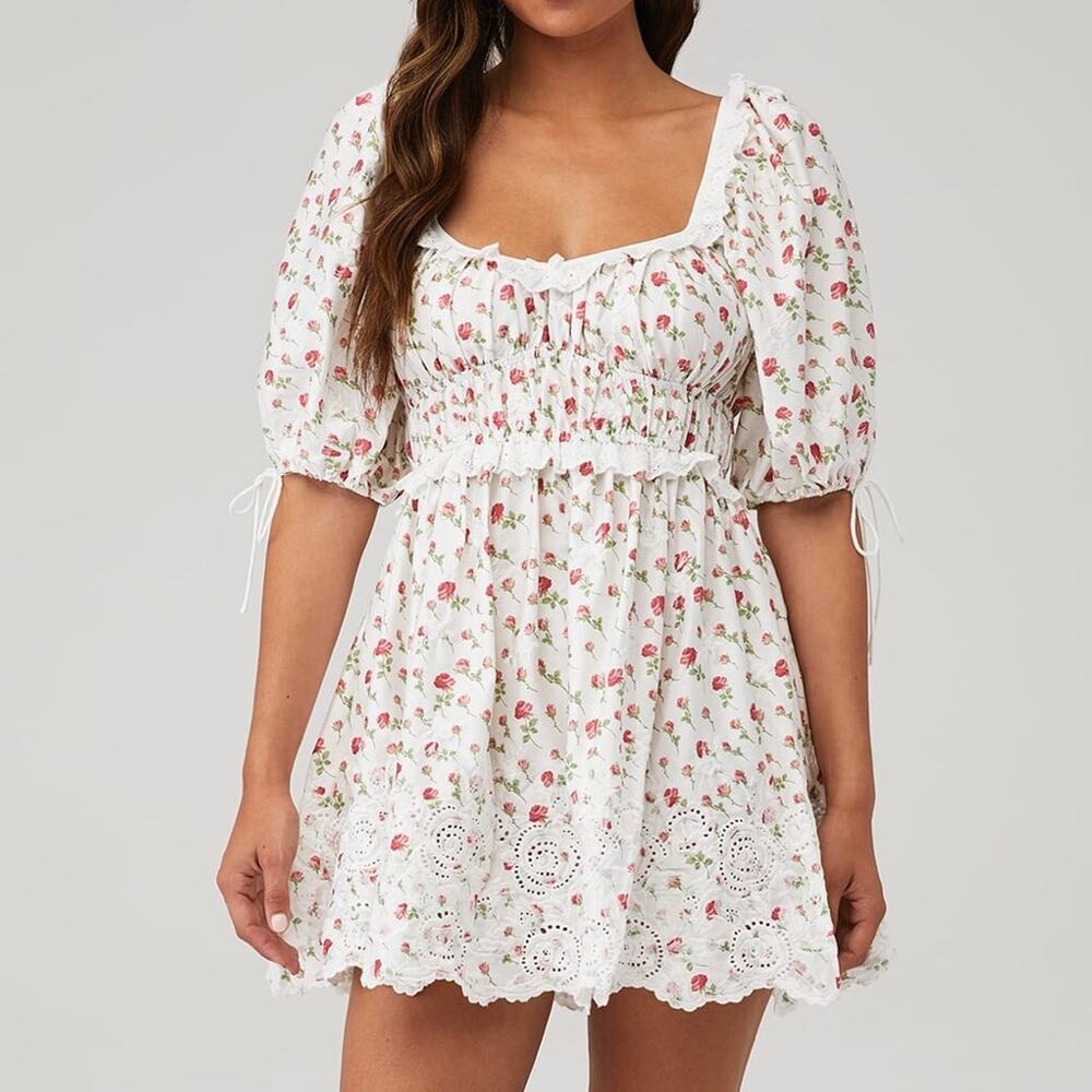 For Love & Lemons Jackson White Floral Mini Dress Size L